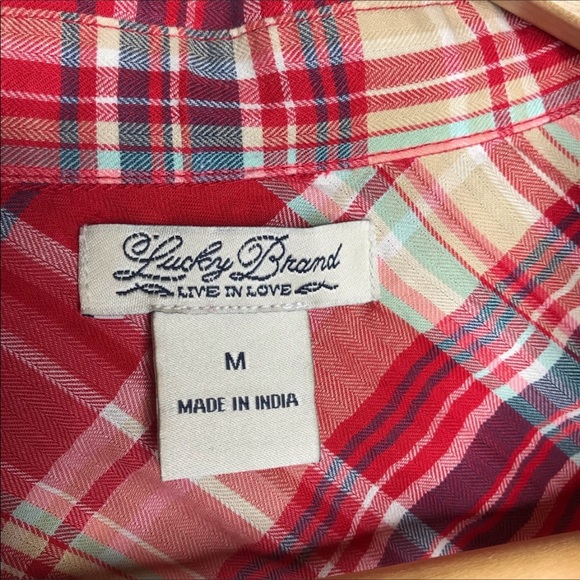 Lucky Brand Red Plaid button Down size M ❤️ - Picture 3 of 5